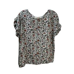 LOFT Plus Floral Petal Sleeve Mixed Media Top Small‎